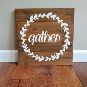 Homegoods Accents - Homegoods metal basket and Gather wooden sign Homegoods Accents - Homegoods metal basket and Gather wooden sign